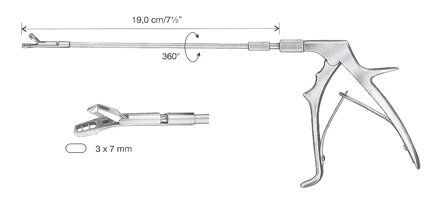 UNI-TISCHLER BIOPTICKÉ KLEŠTĚ S VYHNUTÍM DOLŮ 3x7MM, 19CM